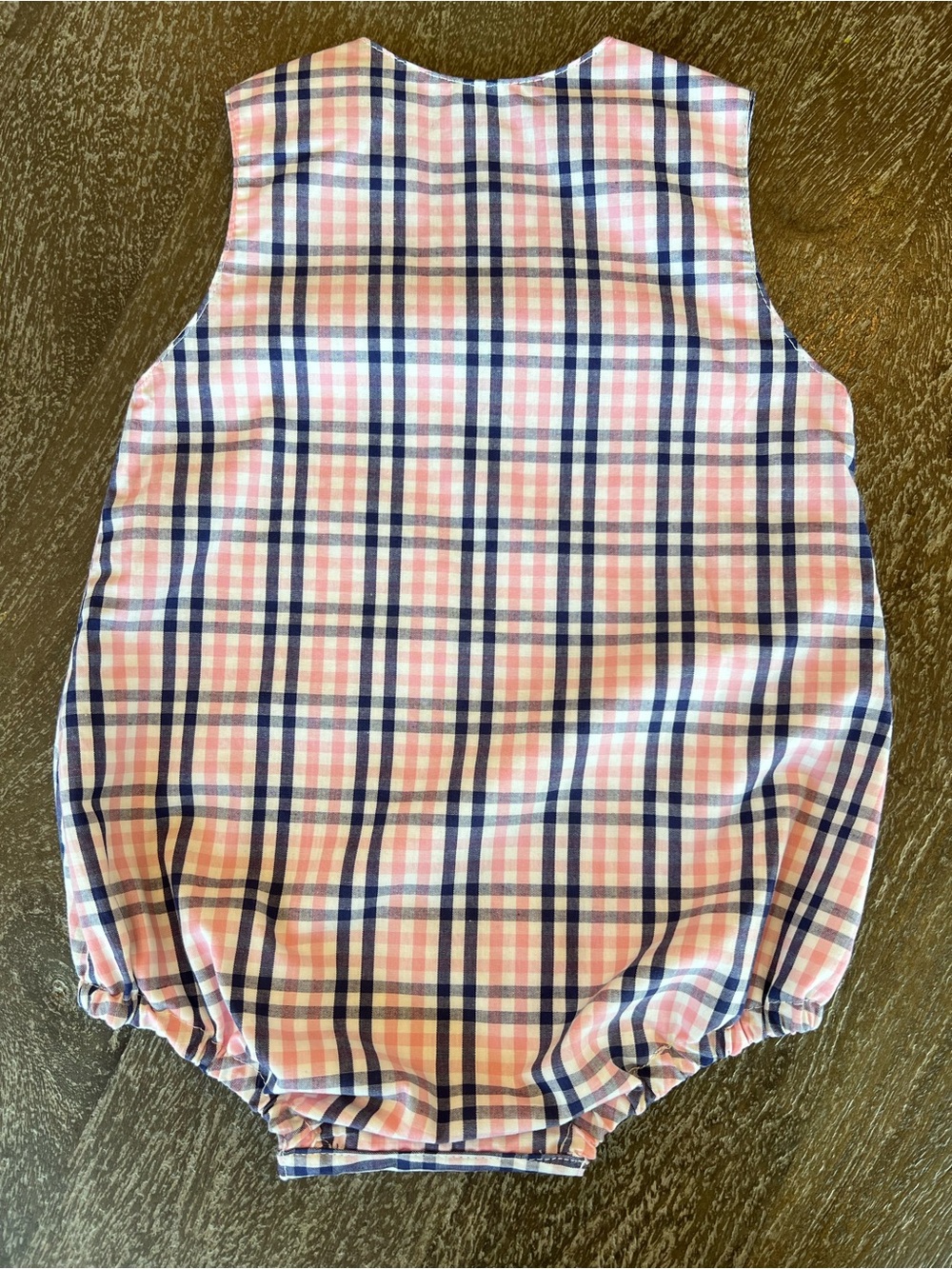 Boutique Baby Snob Pink and Navy Plaid Bubble Romper - Picture 3 of 5